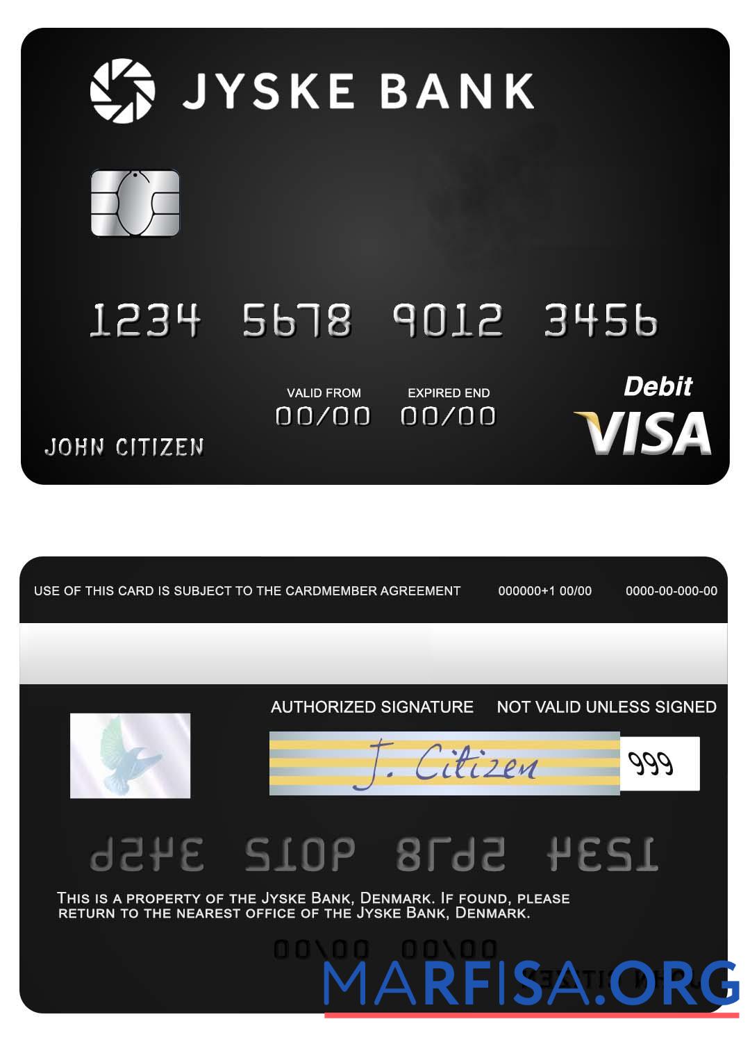 Realistic Denmark Jyske Bank visa debit card download for verification